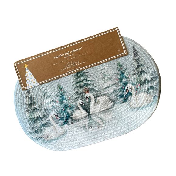 Cupcakes & Cashmere SWAN Braided Placemats 12x18 Christmas Holiday NEW - Picture 2 of 8